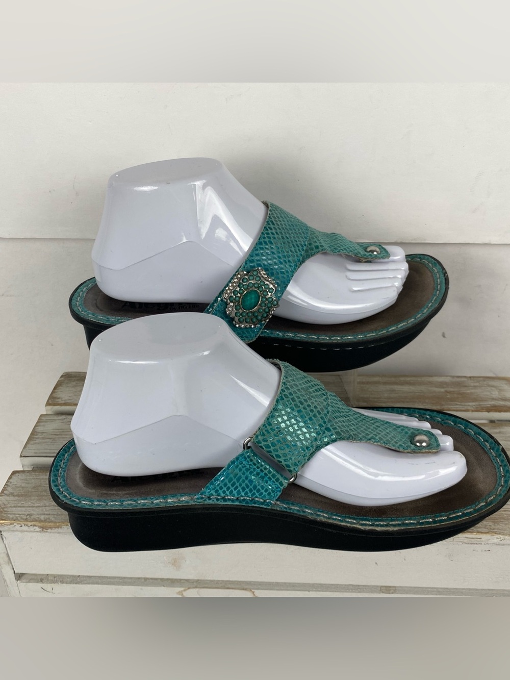 Alegria Carina sandals in a turquoise snakeskin-print leather 38 (8-8.5) - Picture 2 of 11